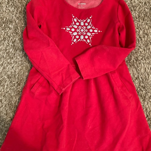 Gymboree Jersey Knit Red Holiday Pocket Dress Sz 7 8 Snowflake Christmas - Picture 5 of 6